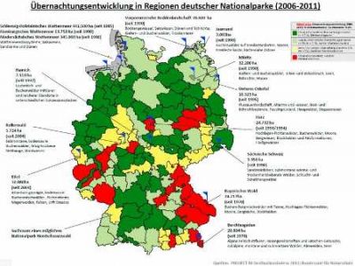 Übernachtungsentwicklung in Regionen deutscher  Nationalparke 2006-2011 Quelle PROJECT M GmbH  AGR  DSH